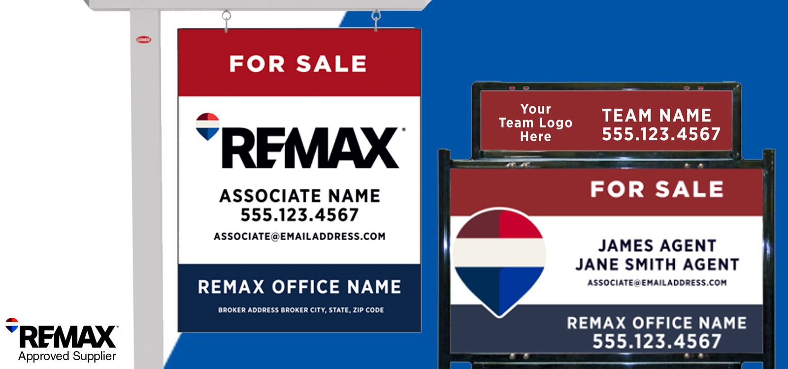 REMAX 2025: Rebranded Real Estate Signs In Stock image.